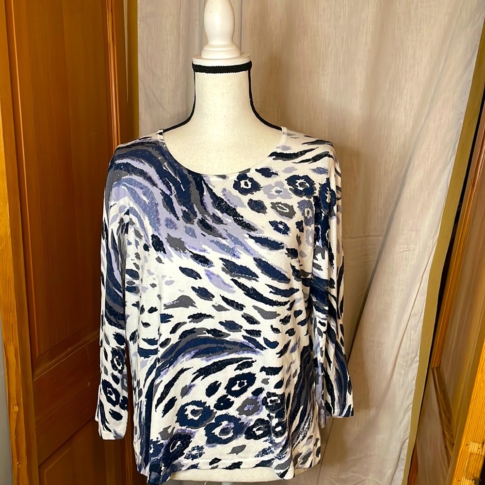 Alfred Dunner sequined animal print pullover top size PL